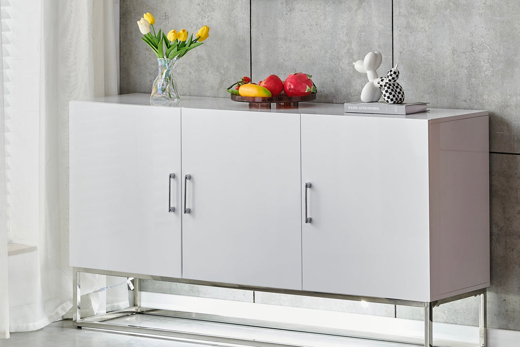 Buffet Alya Bois Laqué Blanc Pieds Chrome