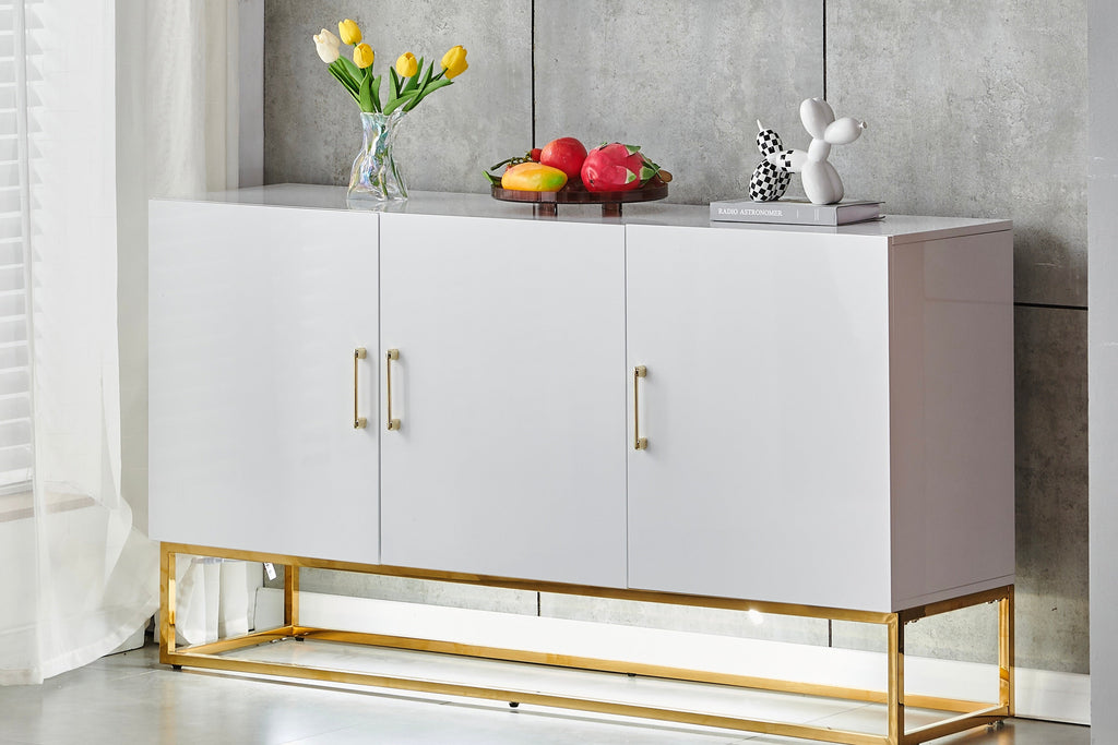 Buffet Alya Bois Laqué Blanc Pieds Dorés