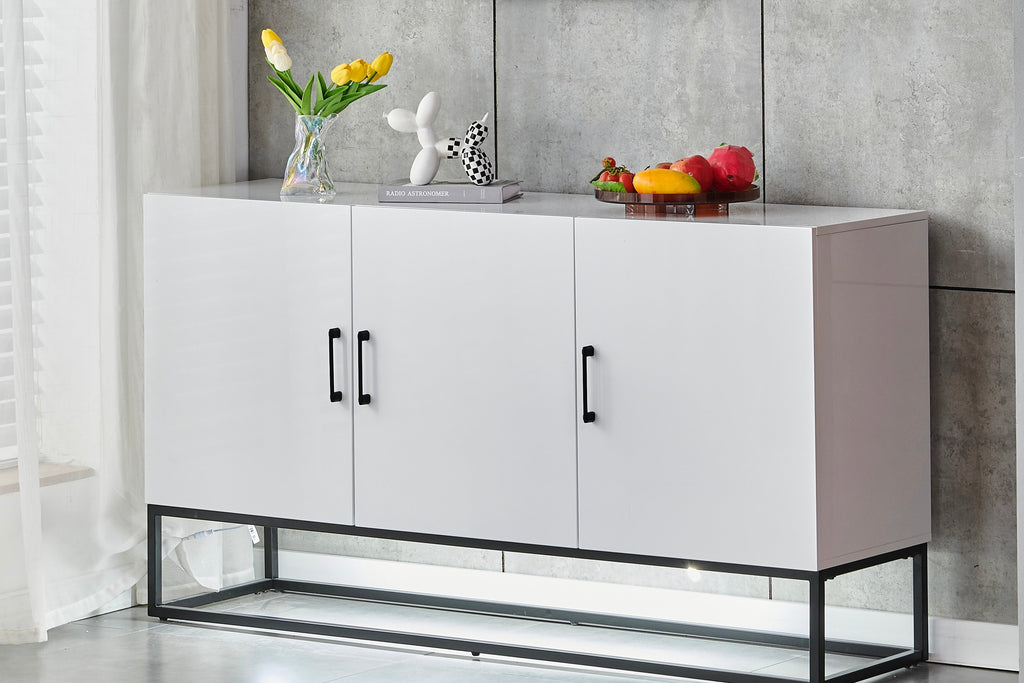 Buffet Alya Bois Laqué Blanc Pieds Noirs
