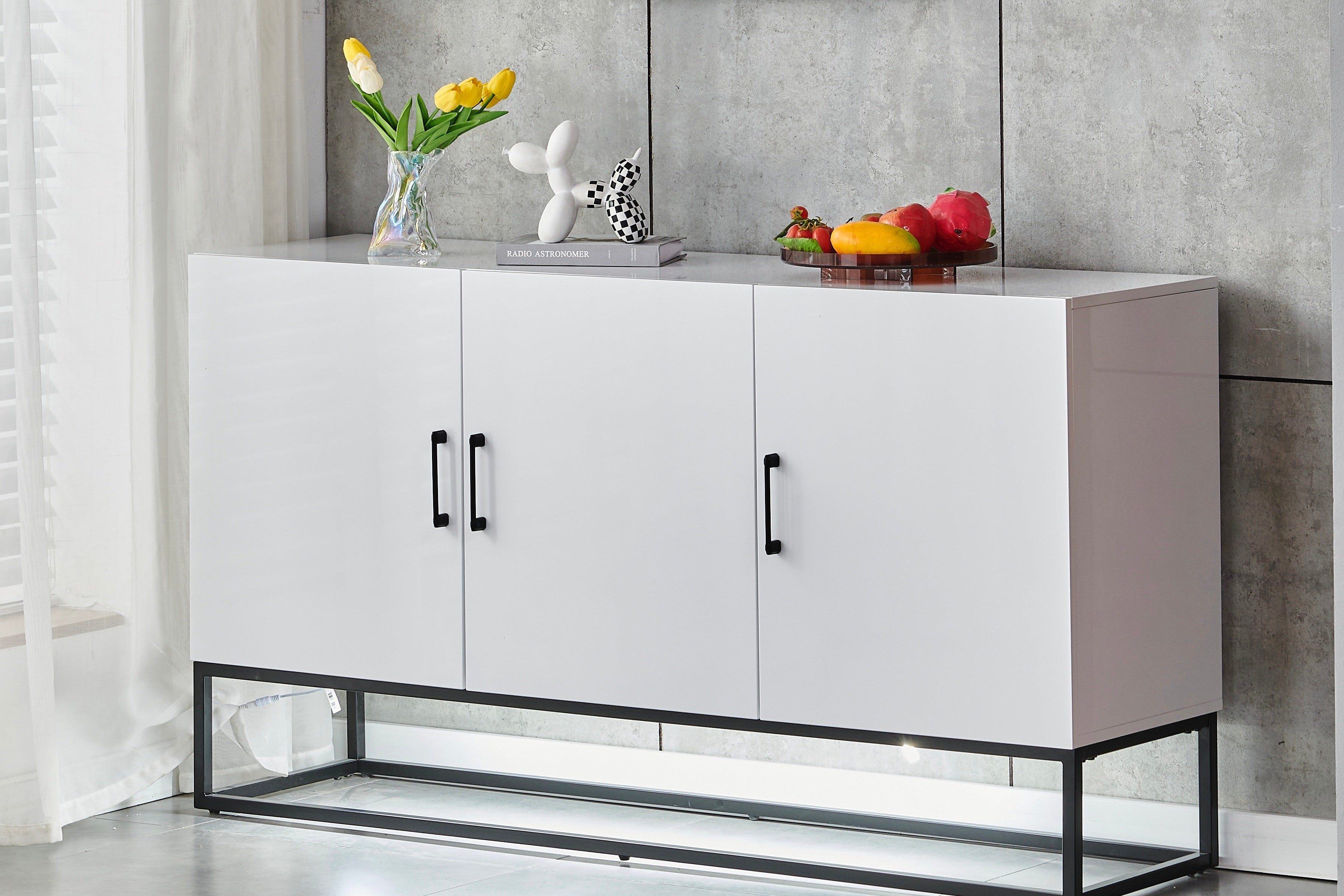 Buffet Alya Bois Laqué Blanc Pieds Noirs