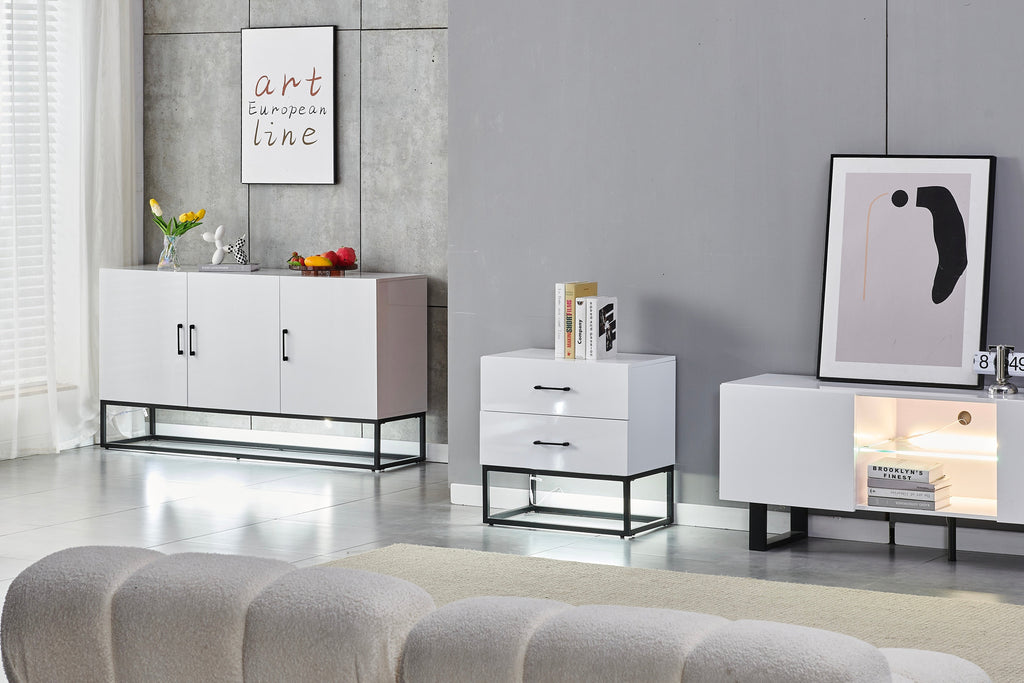 Buffet Alya Bois Laqué Blanc Pieds Noirs