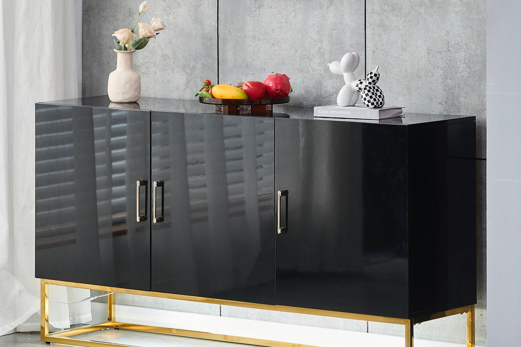 Buffet Alya Bois Laqué Noir Pieds Dorés