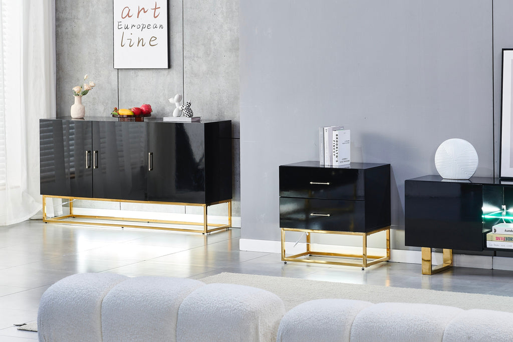 Buffet Alya Bois Laqué Noir Pieds Dorés