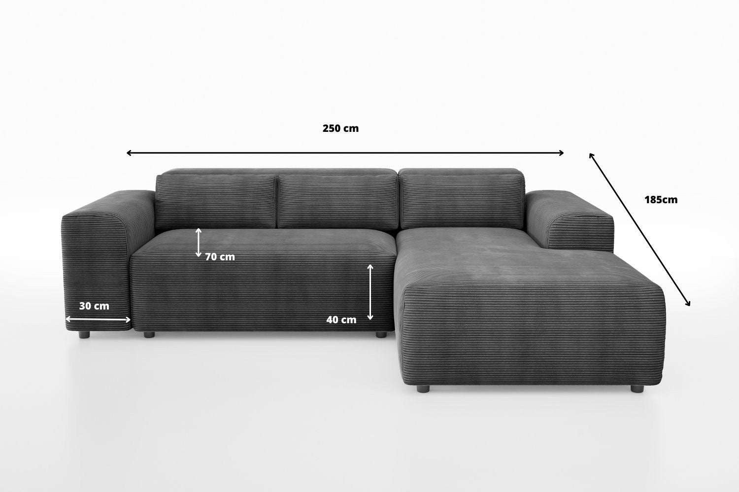 Canapé d'Angle Maurice – Gris Côtelé 250x170 cm