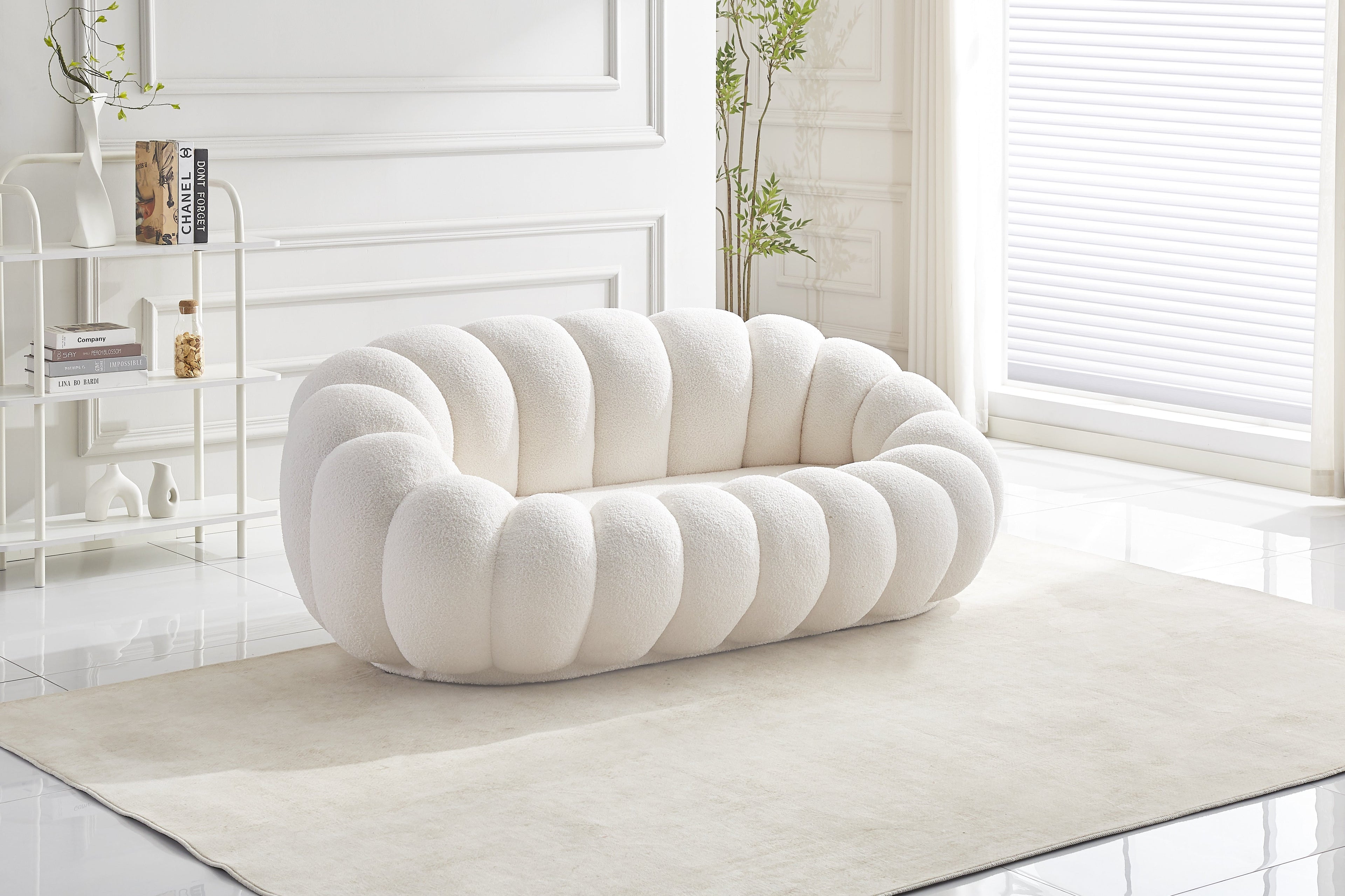 Canapé PERLE 180 – Tissu Bouclé Blanc