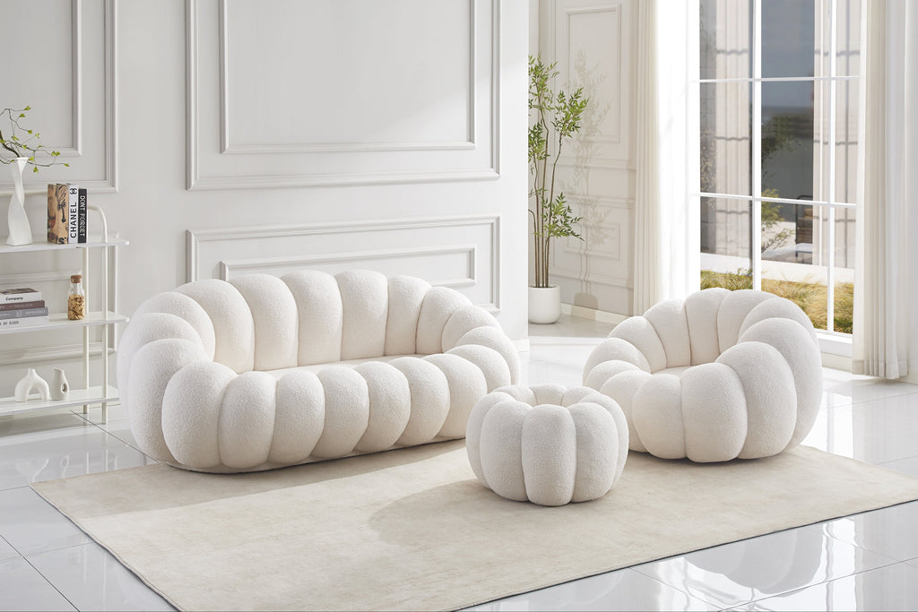 Canapé PERLE 180 – Tissu Bouclé Blanc