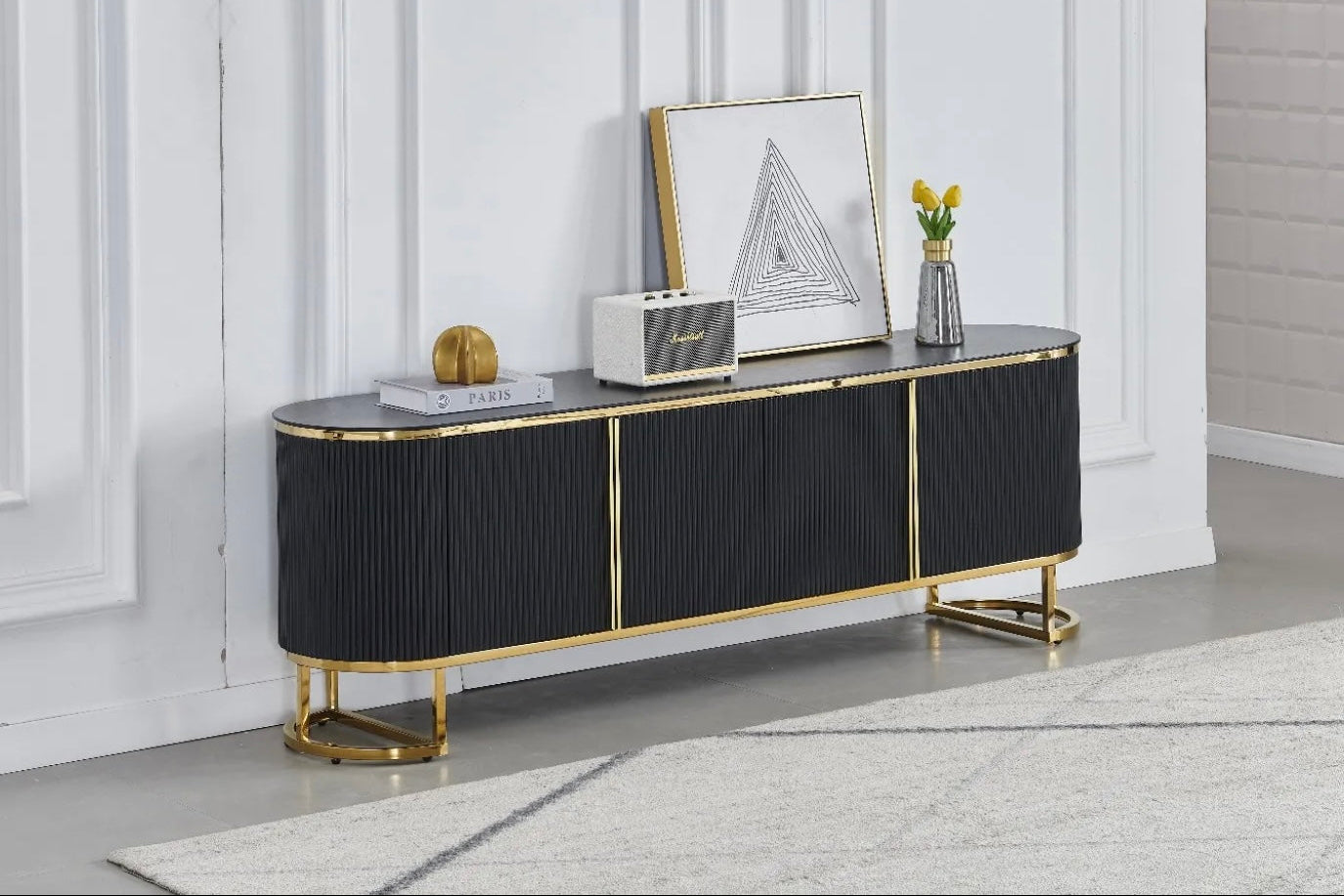 Meuble TV Esmée Noir et Or – Céramique